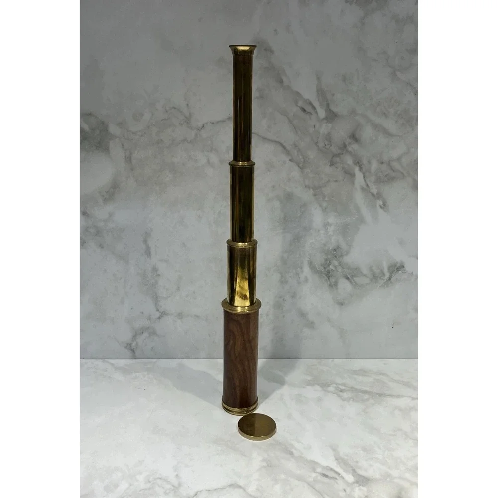 Vtg Brass Wood Grain Monocular Nautical Telescope Spyglass Sailing 3-Draw